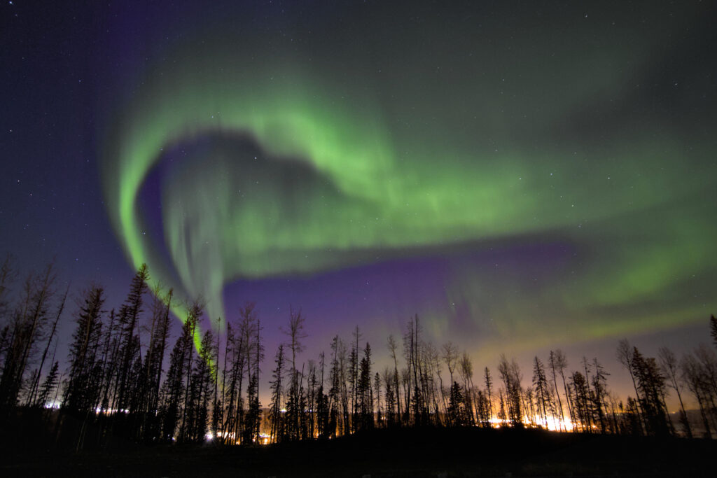 Northern lights form a heart in Fort Mcmurray, Alberta,