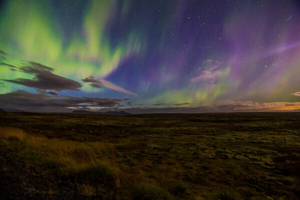 Aurora Borealis Over Lava fields in Iceland