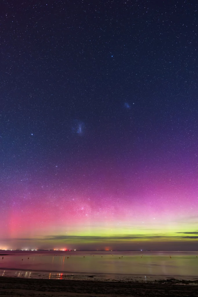 Beautiful hues of blue, pink and green in the Aurora australis.