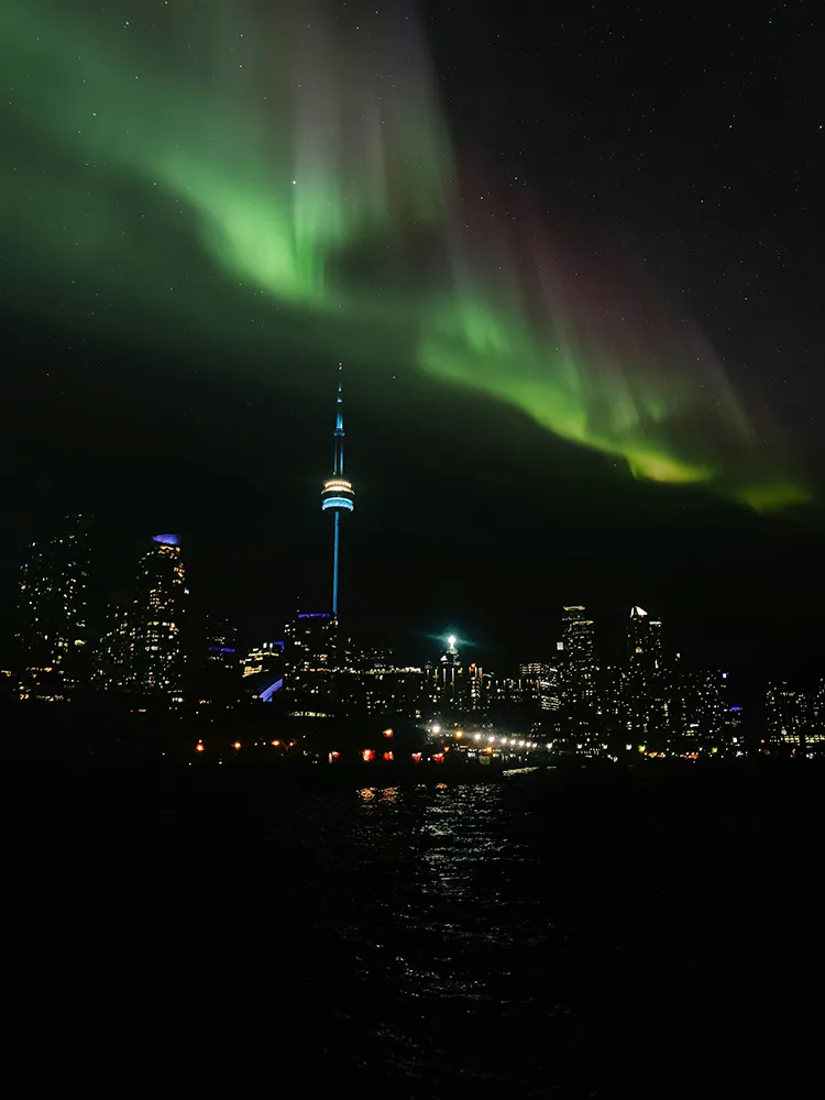 The Northern lights in Toronto on a strong night. Photographed by Rishabh Malhotra